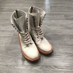 Free People Santa Fe Lace-Up Boots Ecru Leather EU 37 Distressed Western Combat